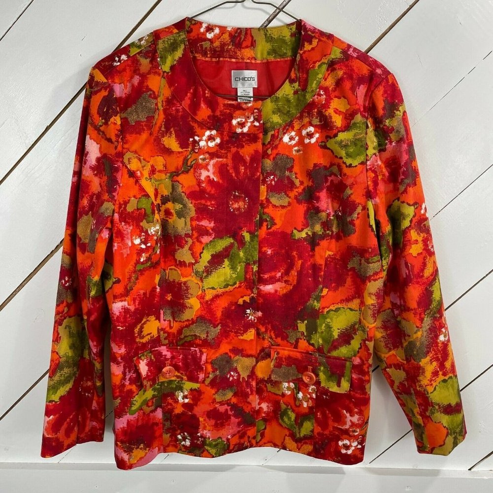 Chicos Womens Multicolour Floral Blazer  Size 2/Medium